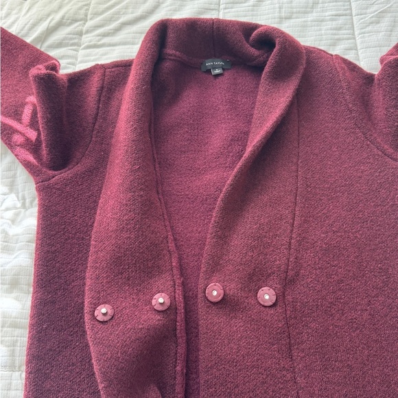 Ann Taylor burgundy long winter chic coat - Picture 4 of 8